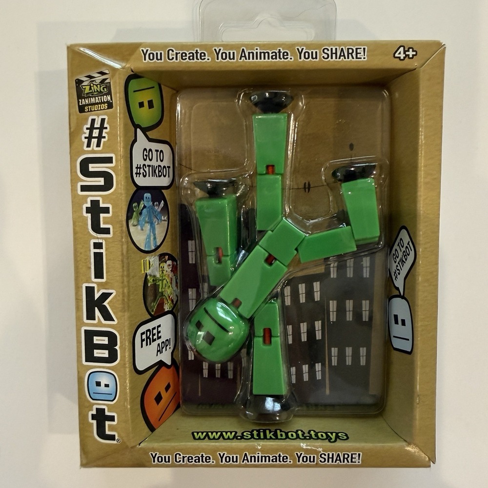 Zing Stikbot Green Figure Brand New In Box Stop Motion Animation Toy TST616 NIB
